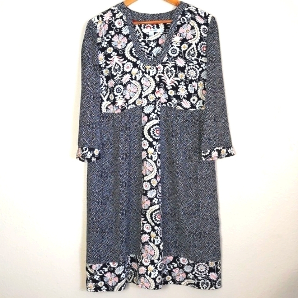 BODEN Women's Mollie Floral Patchwork Dress Black Size 8 LONG